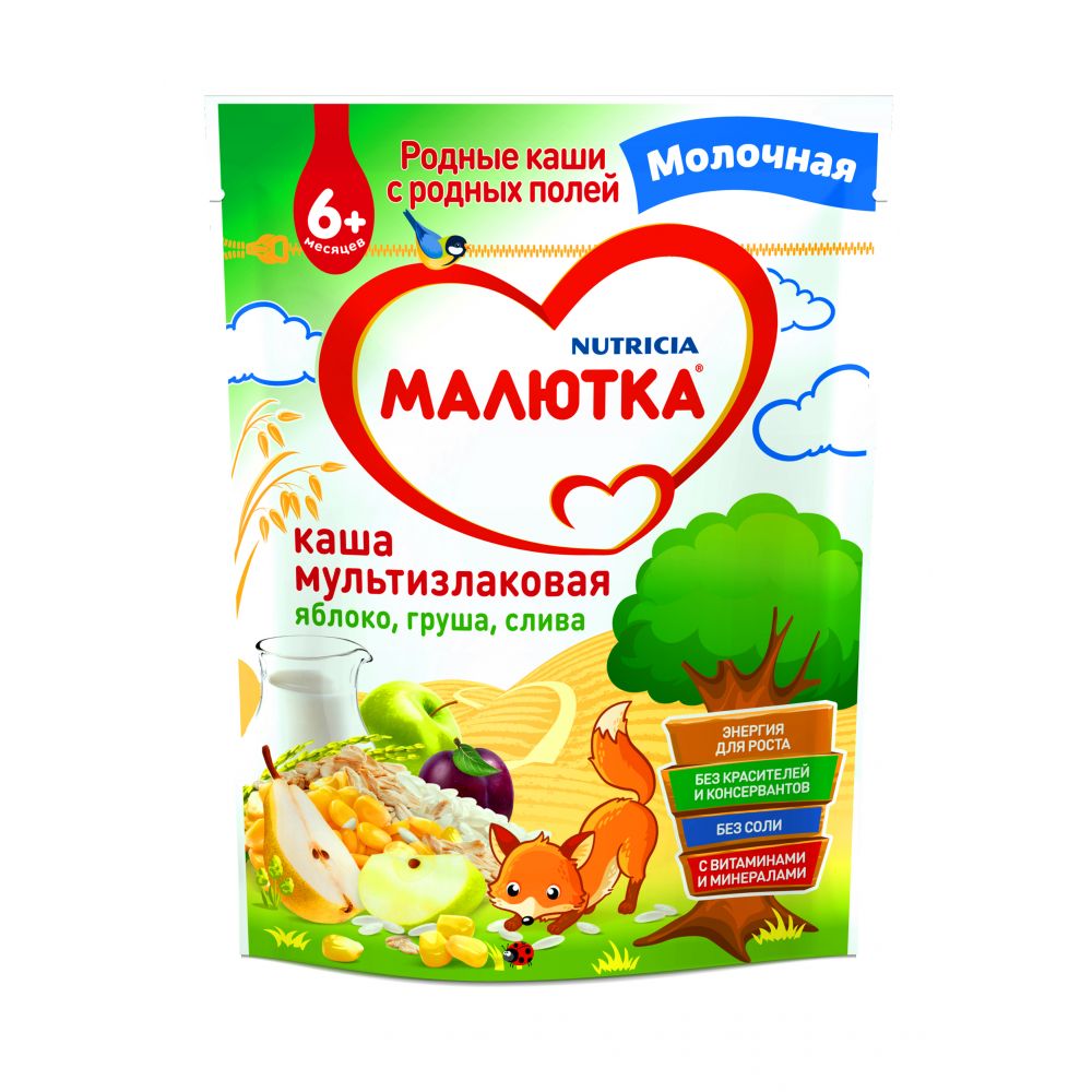 Малютка каша молочная мультизлаки смесь фруктов витамины/минералы от 6мес. 220г