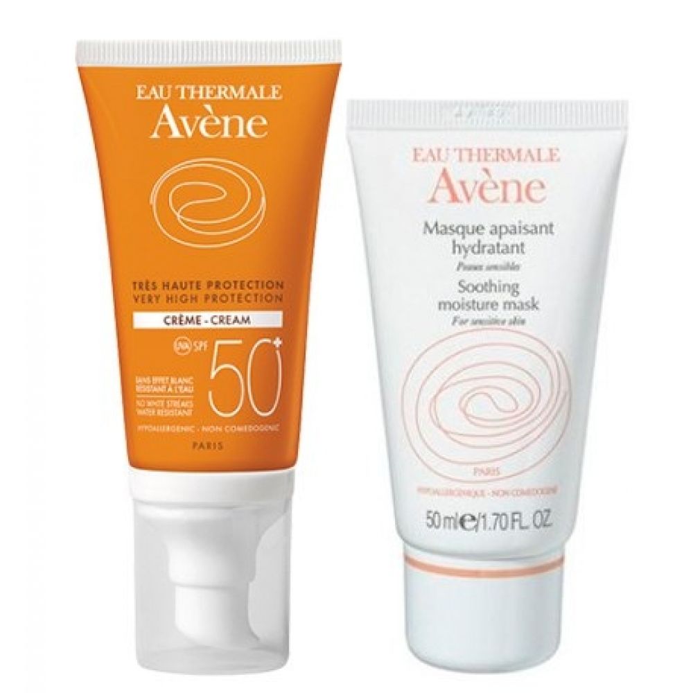 Авен набор крем солнцезащитный SPF50 50мл+маска успокаивающая 50мл