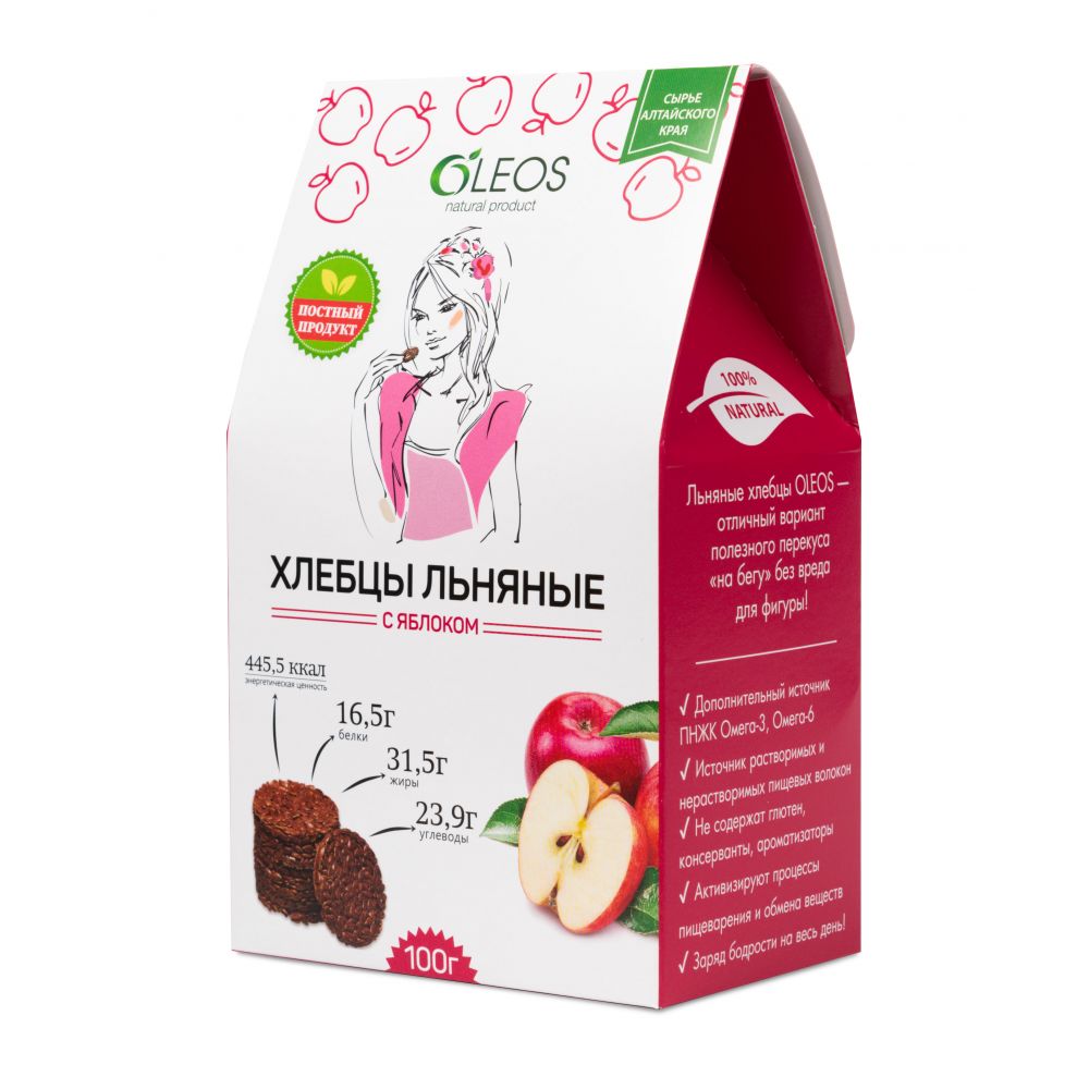 Олеос Хлебцы льняные с яблоком 100гр