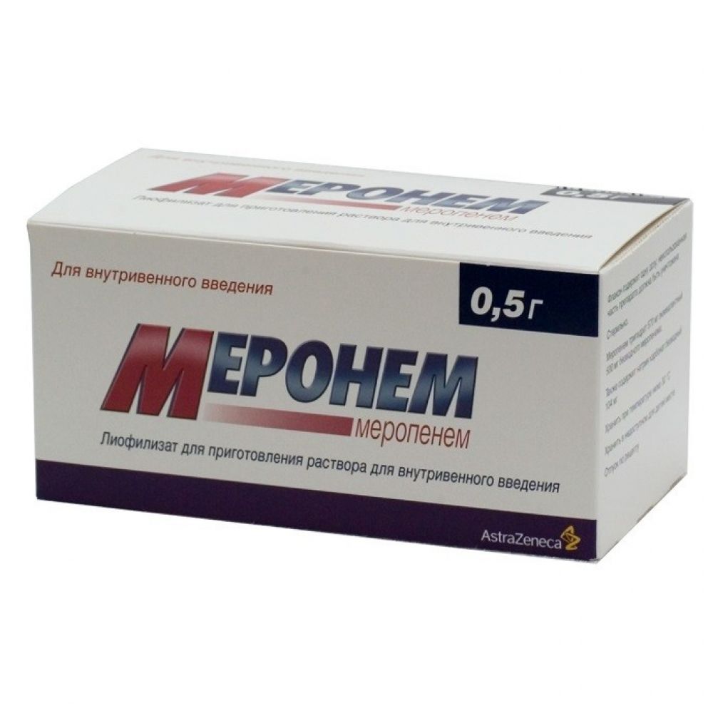 Меронем пор.д/р-ра для в/в введ. 500мг №10