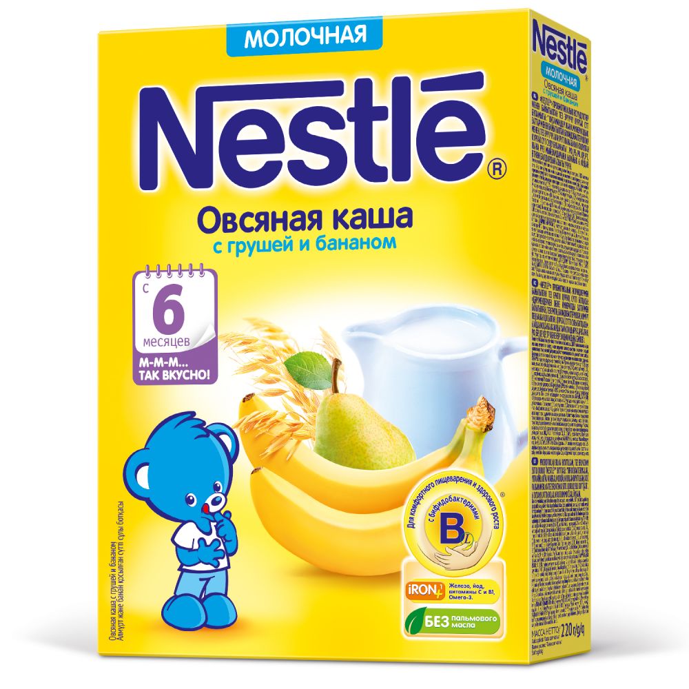Нестле каша молочная овсянка/груша/банан 250г/220г