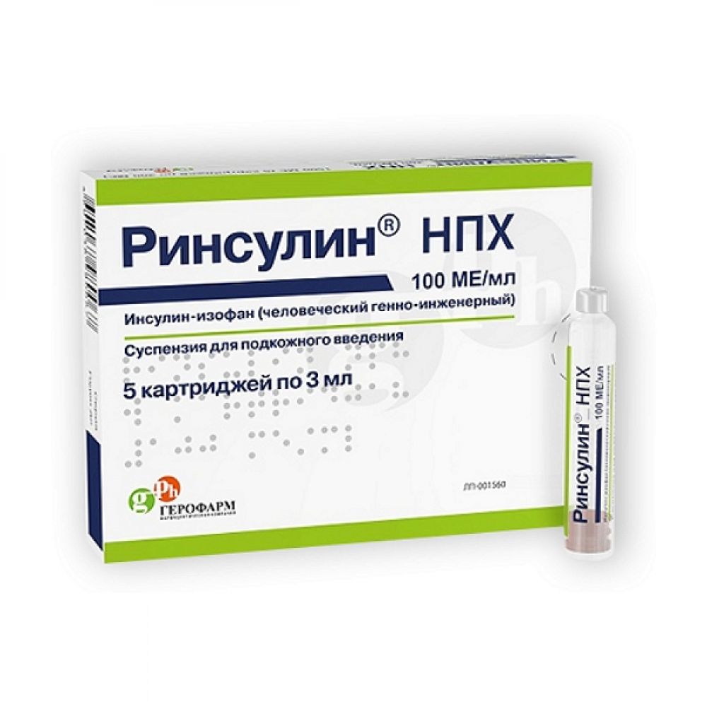 Инсулин Ринсулин НПХ сусп. п/к введ. 100ЕД/1мл 3мл №5